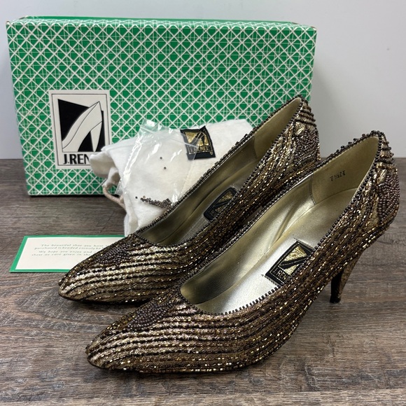 ✨ J. Renee Embellished Bronze Beaded Heels – Women’s Size 7.5N (Narrow) - Picture 1 of 13